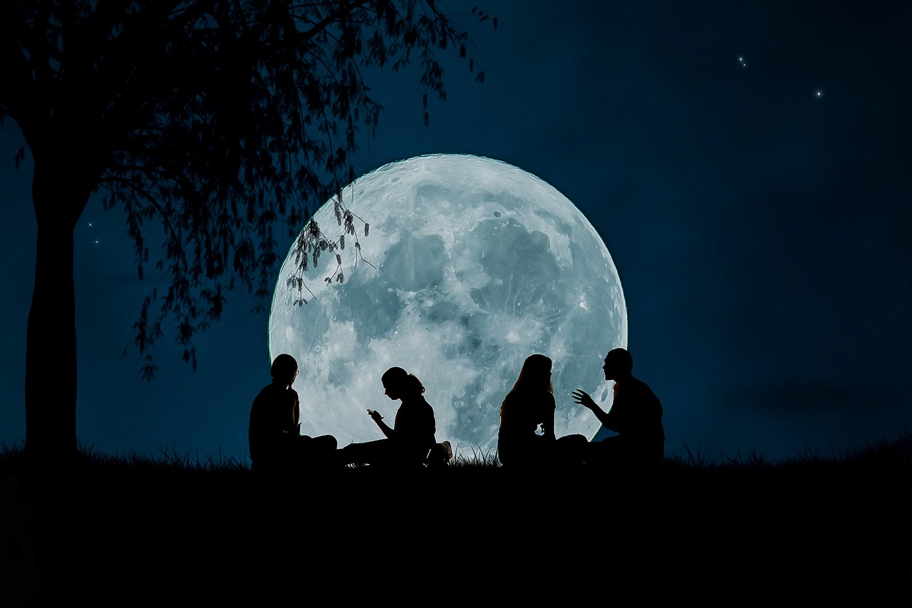 Couples Sitting Beneath the Moon