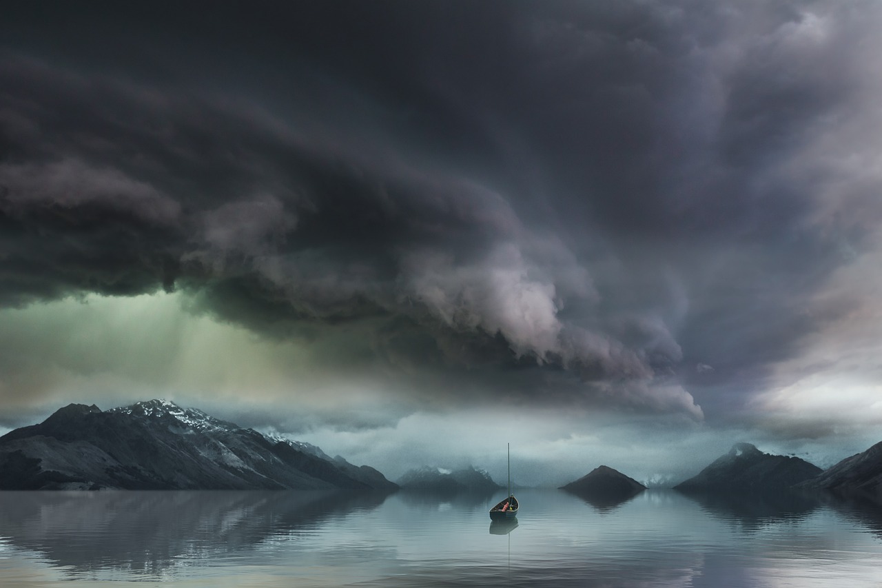 Boat in stormy lake