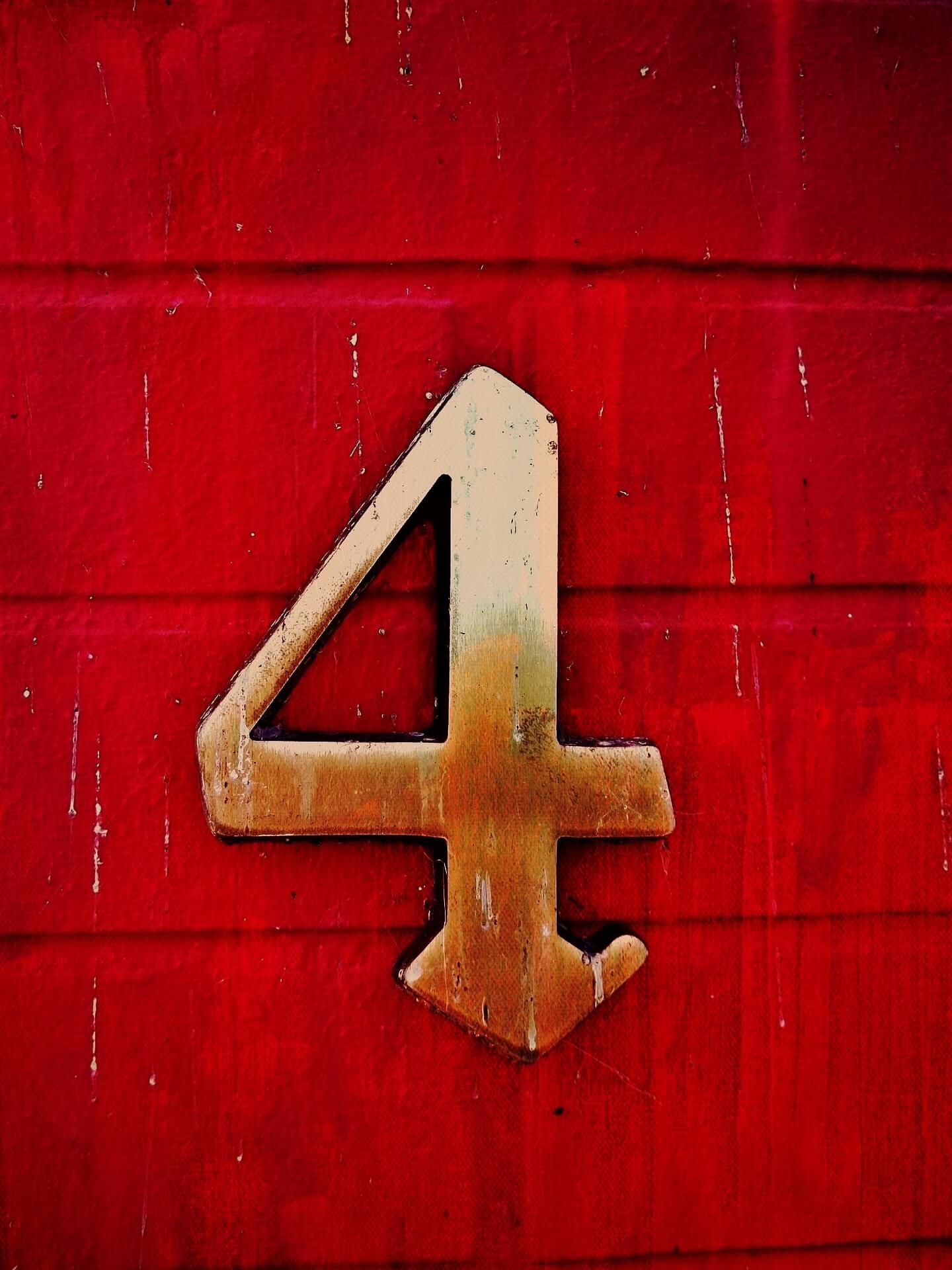 Number four house number sign
