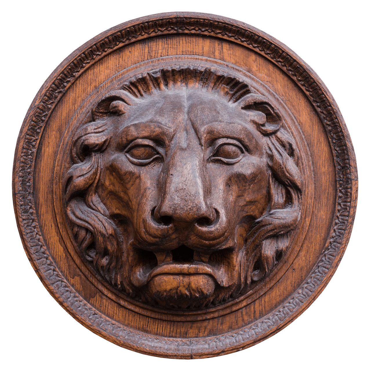 Head of lion carved into a plate
