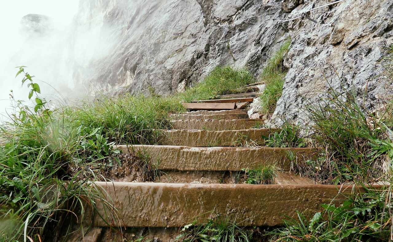 Stone Steps Ascending a Foggy Mountainside