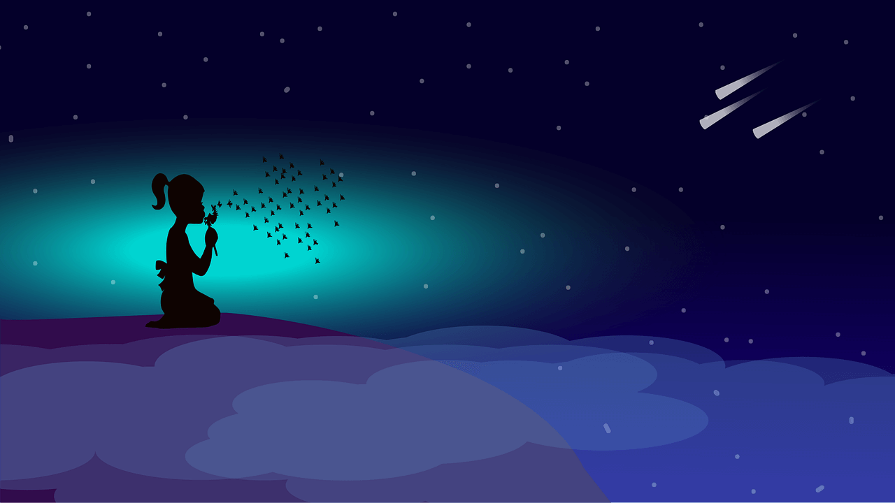 girl making a wish with comet in sky