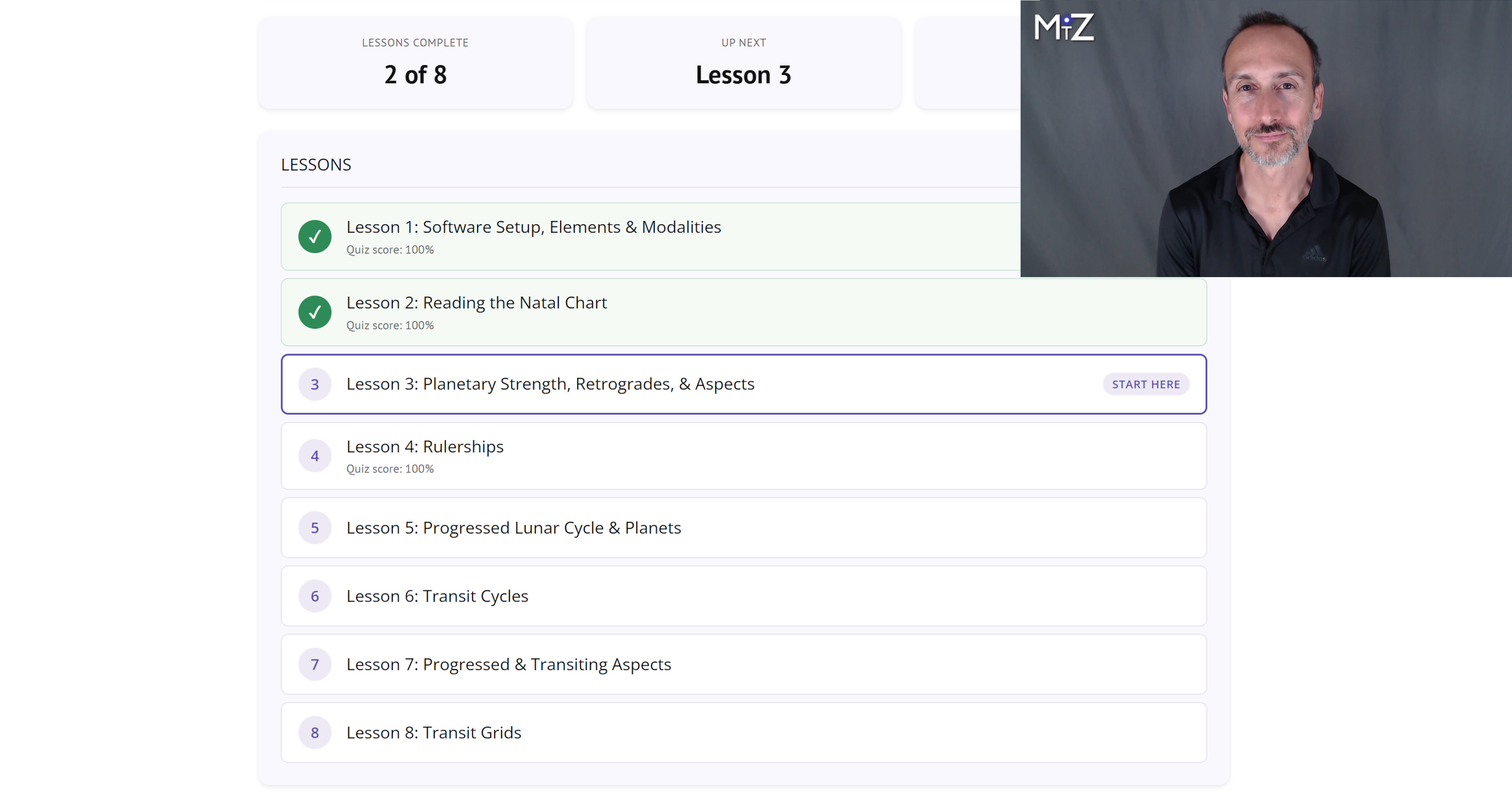 True Sidereal Astrology Course dashboard