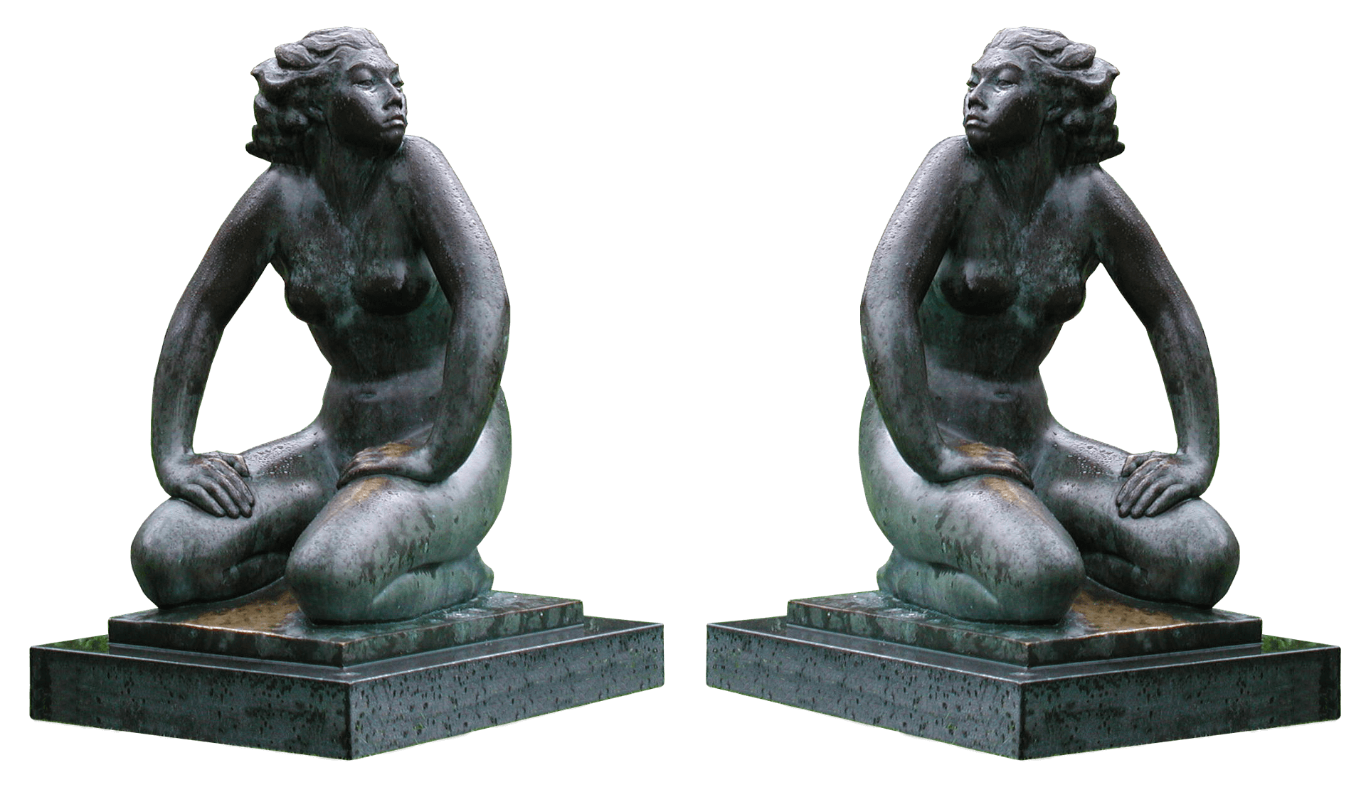 Statue of two identical women facing each other