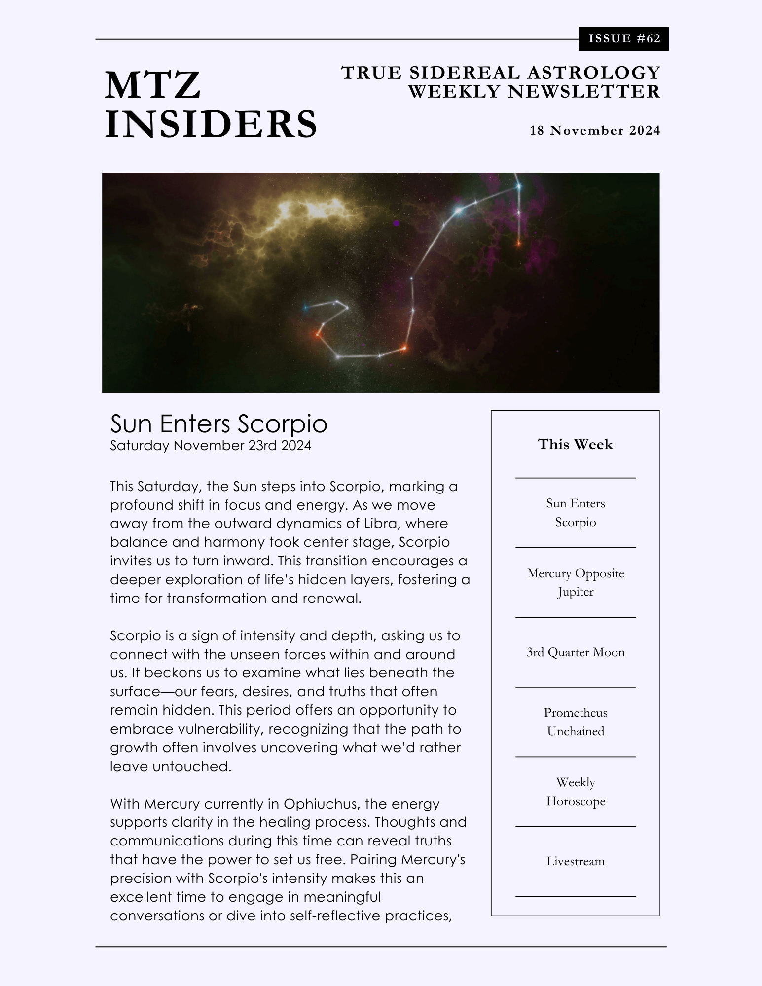 First page of weekly article