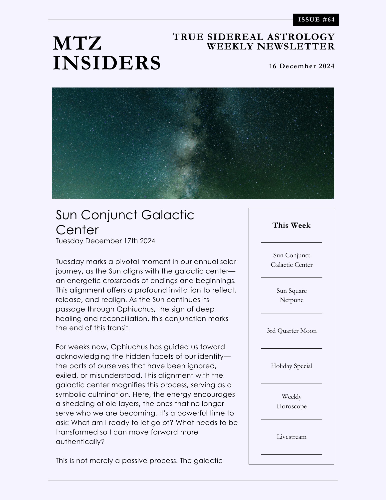 First page of weekly article