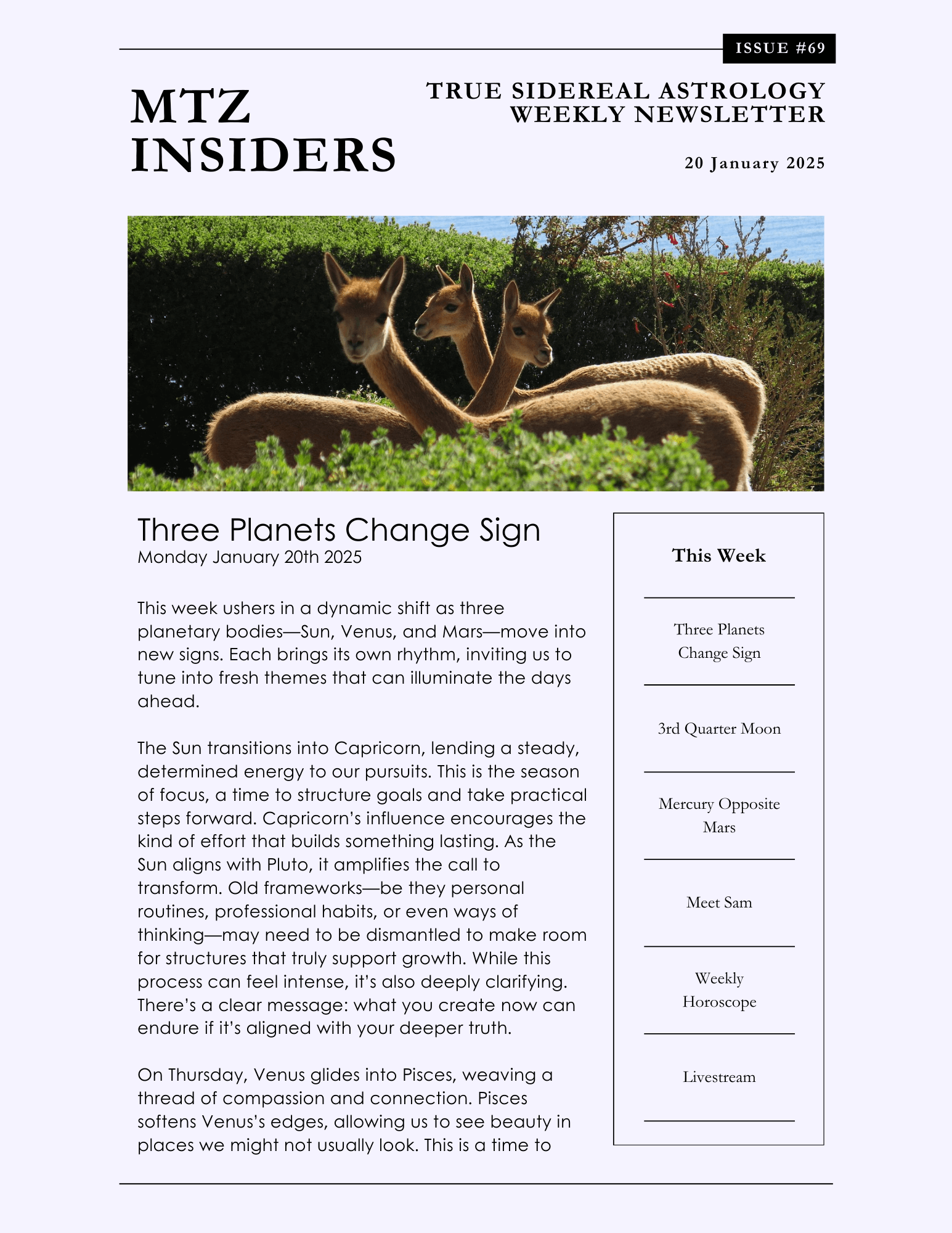 First page of weekly article