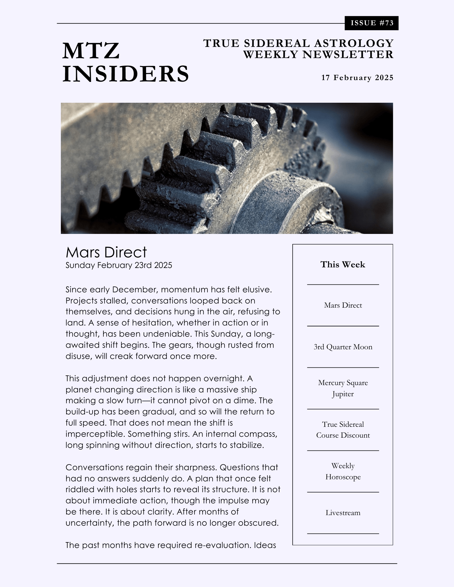 First page of weekly article